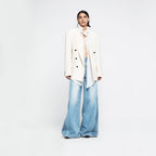 YCH DETACHABLE FLOW RUFFLE TWEED BLAZER CREAM (R25JK2022CR)