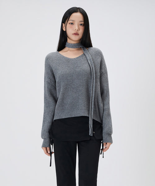 MIXXO MIXXO Loose Fit V-neck Ribbed Pullover S