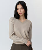 MUSINSA STANDARD WOMAN MUSINSA STANDARD WOMAN Women's Essential V-neck Knit Greyish Beige