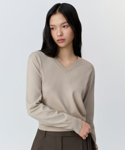 MUSINSA STANDARD WOMAN Women's Essential V-neck Knit Greyish Beige