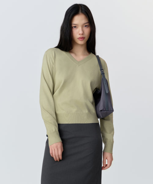 MUSINSA STANDARD WOMAN MUSINSA STANDARD WOMAN Women's Essential V-neck Knit [Pale Green]