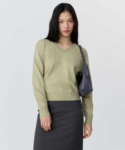 MUSINSA STANDARD WOMAN Women's Essential V-neck Knit [Pale Green]