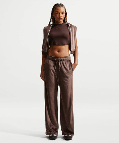 NIKE Sportswear High Waist Wide Leg Velor Pants - Baroque Brown
