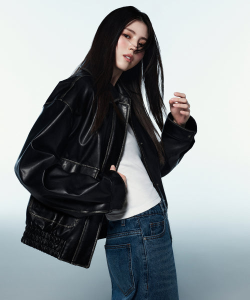 MUSINSA STANDARD WOMAN MUSINSA STANDARD WOMAN Women's Faded Synthetic Leather Aviator Jacket