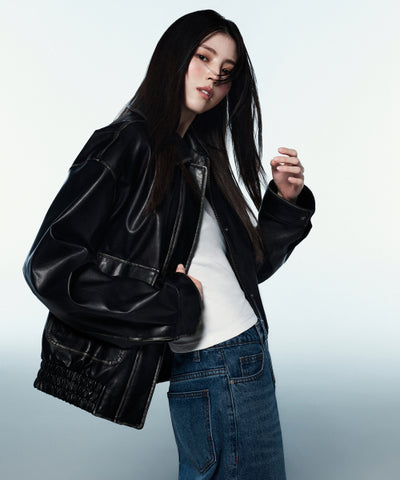 MUSINSA STANDARD WOMAN Women's Faded Synthetic Leather Aviator Jacket