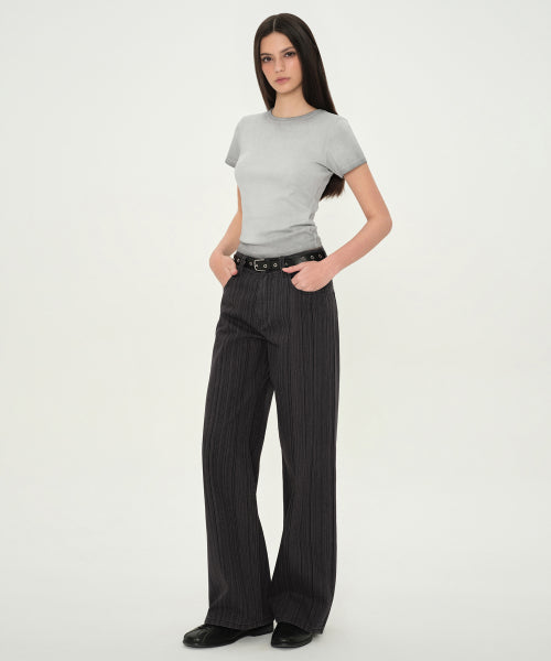 MUSINSA STANDARD WOMAN MUSINSA STANDARD WOMAN Women's Vertical Stripe Wide Pants (Dark Gray)