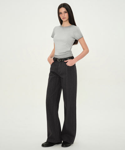 MUSINSA STANDARD WOMAN Women's Vertical Stripe Wide Pants (Dark Gray)