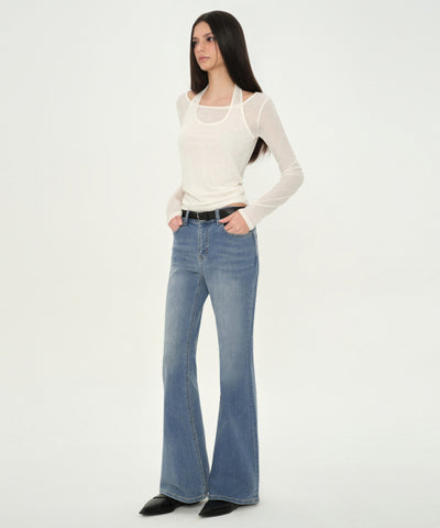 MUSINSA STANDARD WOMAN Denim Pants Slim Flare (Light Indigo)