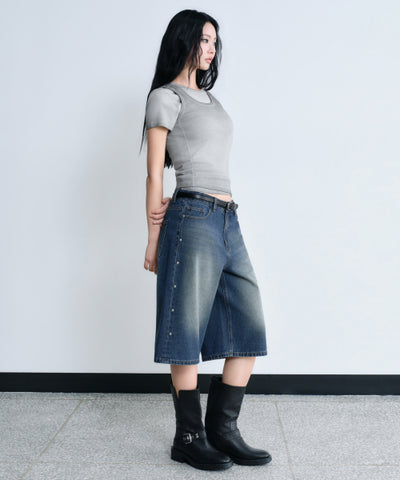 MUSINSA STANDARD WOMAN Women's Denim Skater Shorts [Medium Indigo]