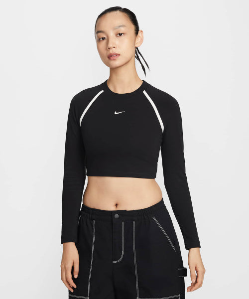 NIKE NIKE Sportswear Tight Long Sleeve Crop Top - Black:Chalk