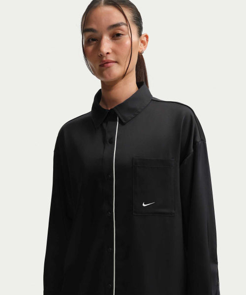 NIKE NIKE Sportswear Oversized Satin Long Sleeve Top - Black