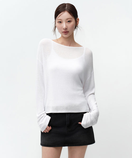 MUSINSA STANDARD WOMAN MUSINSA STANDARD WOMAN Women's Knitwear Boat Neck Sheer Knit (Size L)