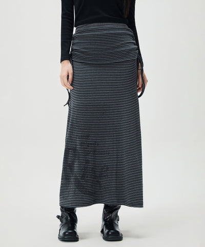 MIXXO Brushed Striped Shirring Skirt C