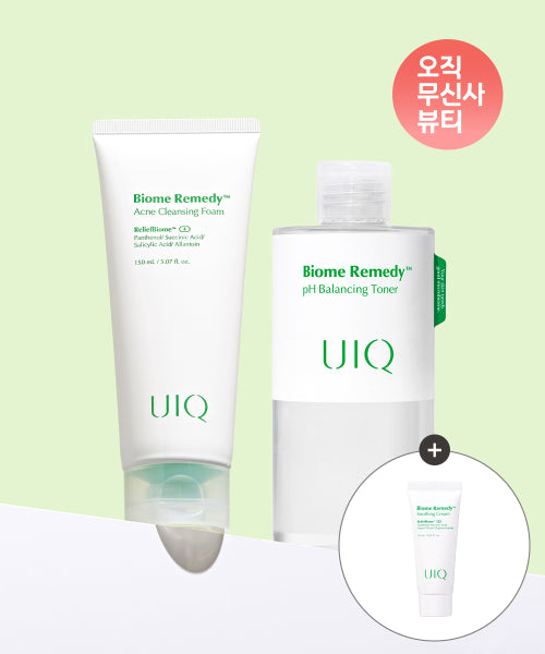 UIQ [Trouble Duo] Biom Remedy PH Balancing Toner 300ml + Acne Cleansing Foam 150ml (+ 20ml soothing cream provided)