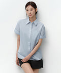 MUSINSA STANDARD WOMAN MUSINSA STANDARD WOMAN Relaxed Soft Poplin Short Sleeve Shirt (Sky Blue)