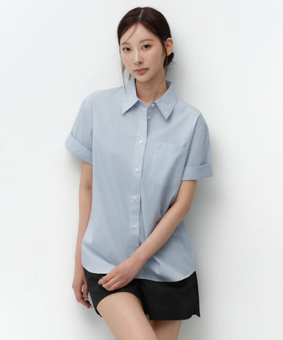 MUSINSA STANDARD WOMAN Relaxed Soft Poplin Short Sleeve Shirt (Sky Blue)