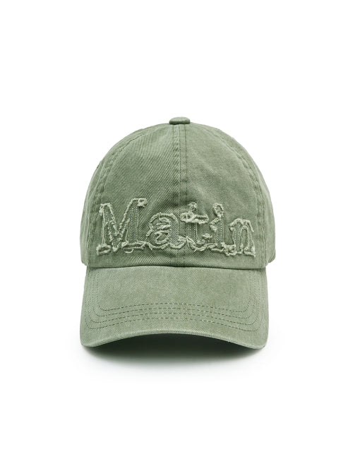 MATIN KIM MATIN KIM ROUGH CUT APPLIQUE BALL CAP IN LIGHT KHAKI
