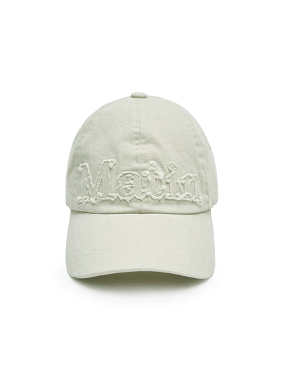 MATIN KIM ROUGH CUT APPLIQUE BALL CAP IN LIGHT BEIGE
