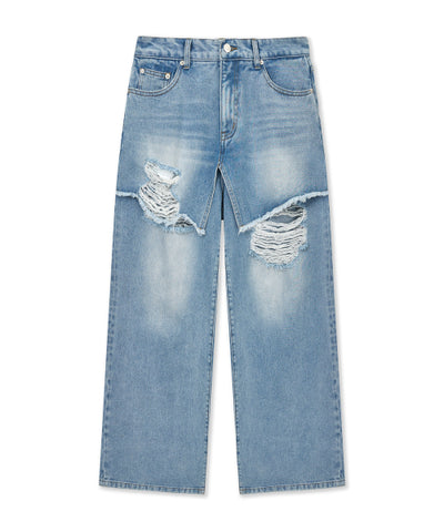 MATIN KIM Front Layered Distressed Denim Pants