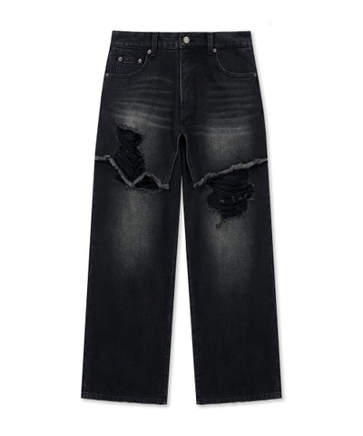 MATIN KIM Front Layered Distressed Denim Pants