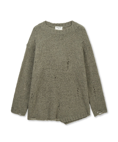 MATIN KIM MATIN KIM Asymmetric Damaged Knit Pullover