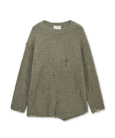 MATIN KIM Asymmetric Damaged Knit Pullover