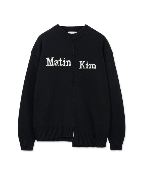 MATIN KIM MATIN KIM Asymmetric Logo Knit Pullover Black