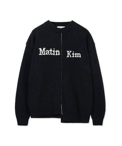 MATIN KIM Asymmetric Logo Knit Pullover Black