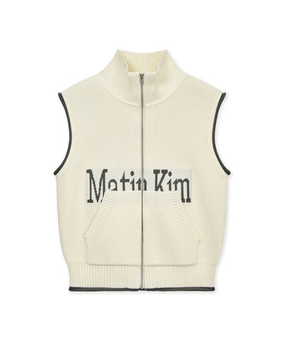 MATIN KIM Knit Vest Zip Up in Ivory
