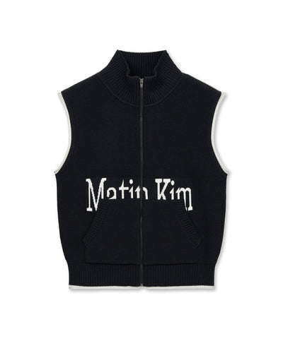 MATIN KIM Knit Zip Up Vest in Black