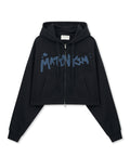 MATIN KIM MATIN KIM Graffiti Logo Crop Hoody Zip Up in Black