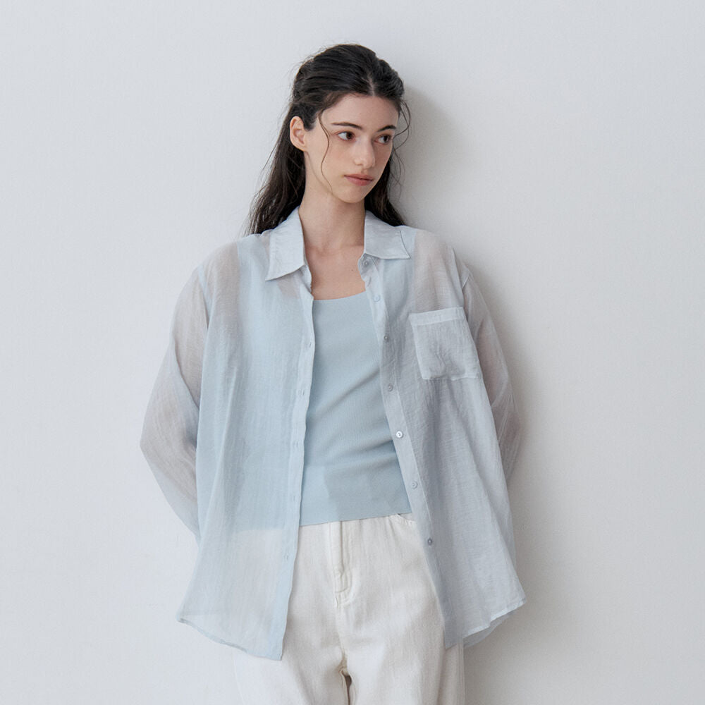 Le' Studio [Summer sheer shirt] SUMMER LOOSE FIT SHEER SHIRT (SBL)