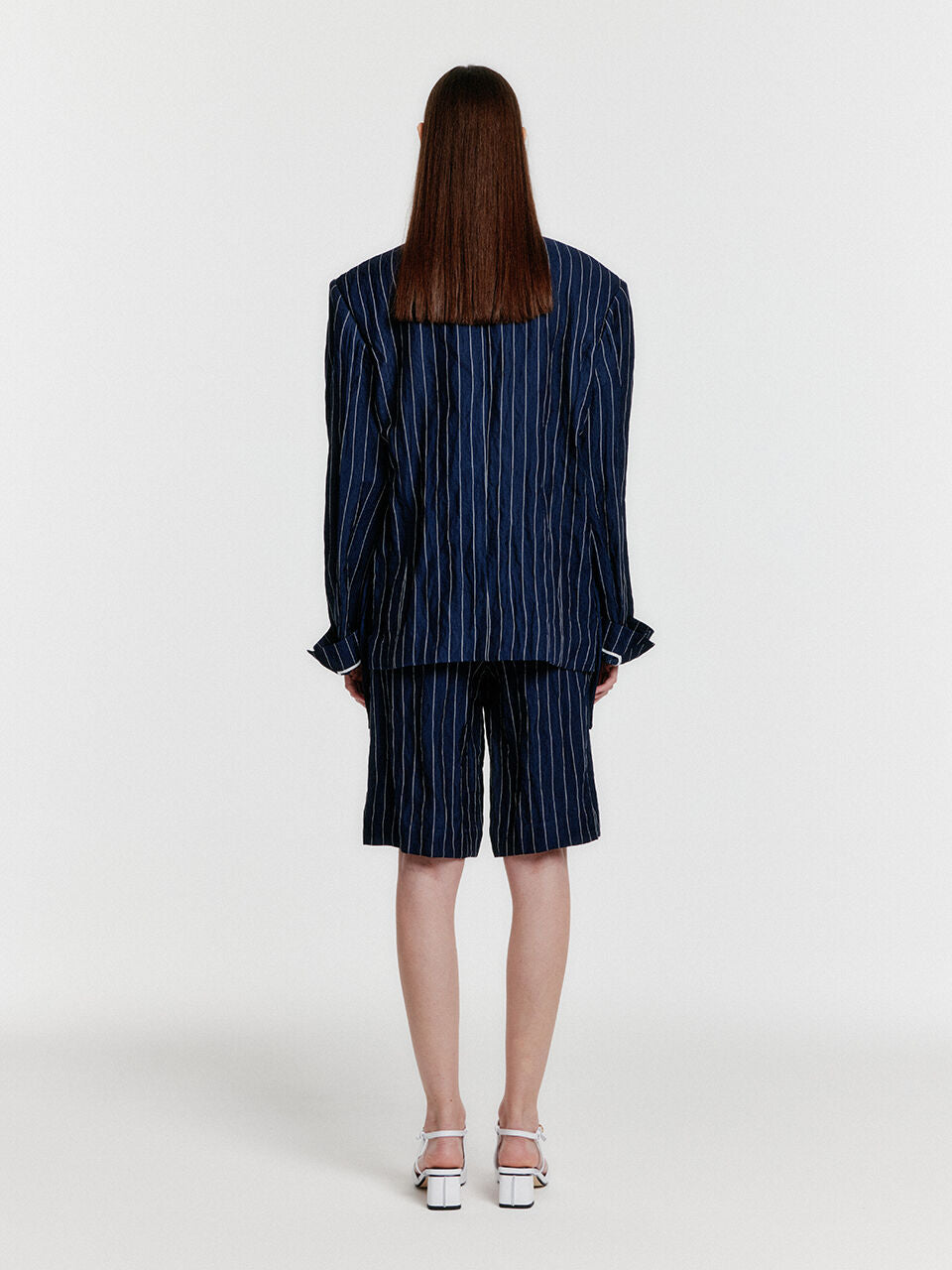EENK YO Double-Breasted Jacket - Navy Stripe