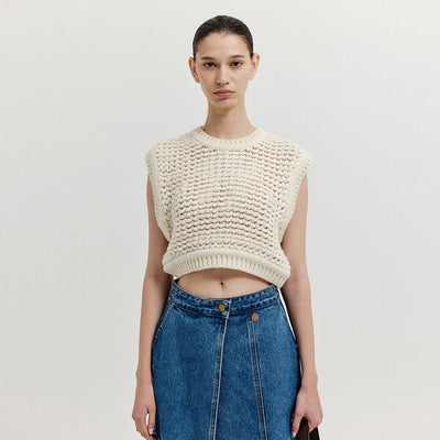 EENK XIKI Crop Knit Vest - Cream