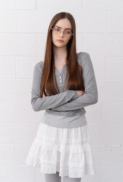 MIXXO T-Shirt Striped Layered Long Sleeve (C)
