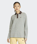 ADIDAS ADIDAS Striped Oversized Long Sleeve Polo T-Shirt - White