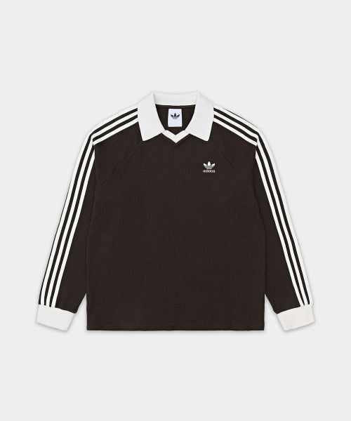 ADIDAS ADIDAS Waffle Long Sleeve Polo Tee - Dark Brown