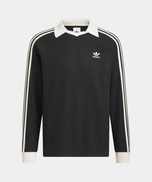 ADIDAS ADIDAS Waffle Long Sleeve Polo Tee - Black