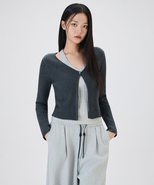 MIXXO MIXXO Cardigan Halterneck Layered Ribbed