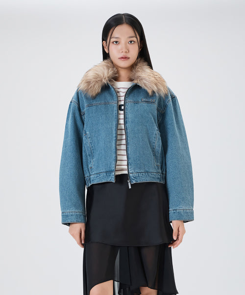 MIXXO MIXXO Denim Jacket with Fake Fur Collar