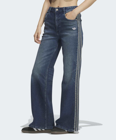 ADIDAS Washed Flare Pants - Mid Blue Denim