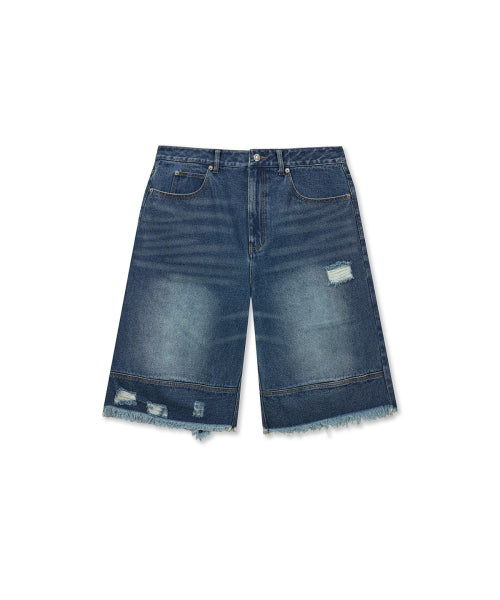 MATIN KIM MATIN KIM Destroyed Bermuda Denim Pants for Men in Navy