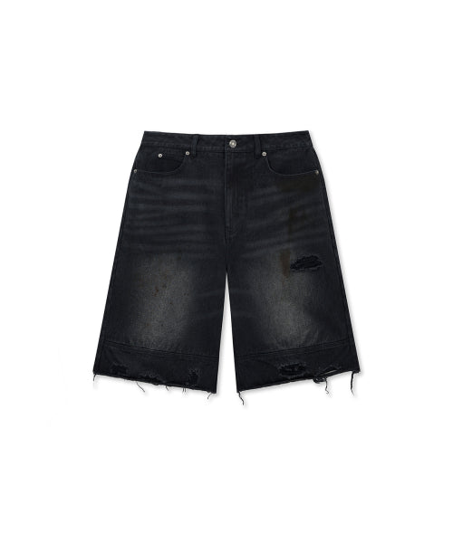 MATIN KIM MATIN KIM Destroyed Bermuda Denim Pants for Men in Black