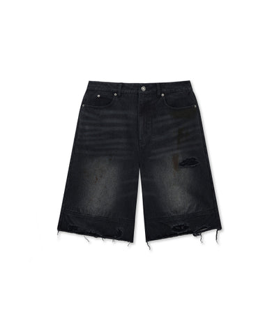 MATIN KIM Destroyed Bermuda Denim Pants for Men in Black