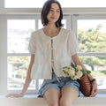 TILLIDIE Front ribbon point blouse_Ivory