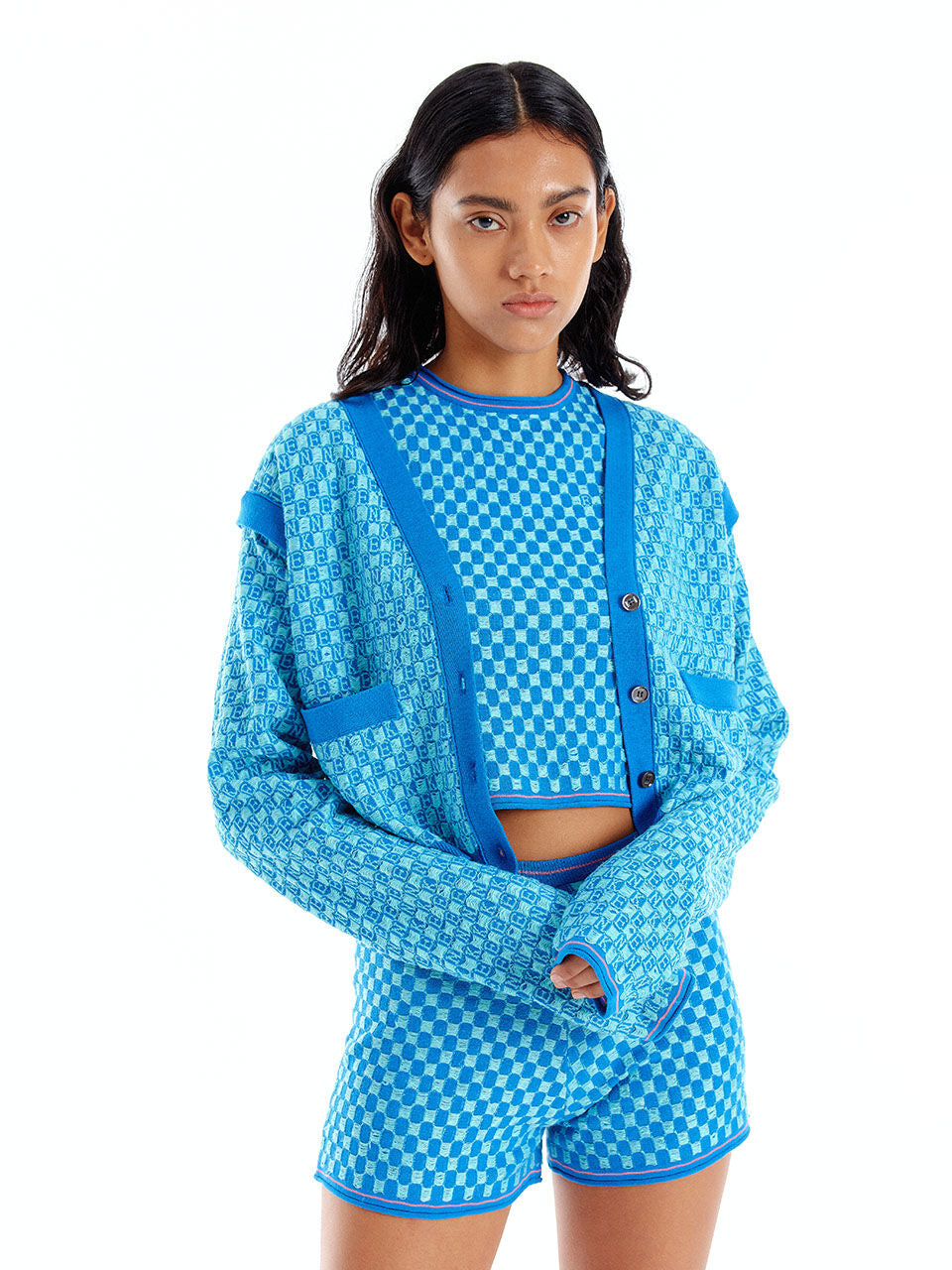 EENK EENK ULTRA Gingham Vest Cardigan - Blue