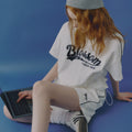 TWEE Melpo nylon color combination printed V short sleeve T-shirt