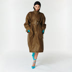 YCH BELTED FAUX LEATHER COAT KHAKI (F23OT004KK)