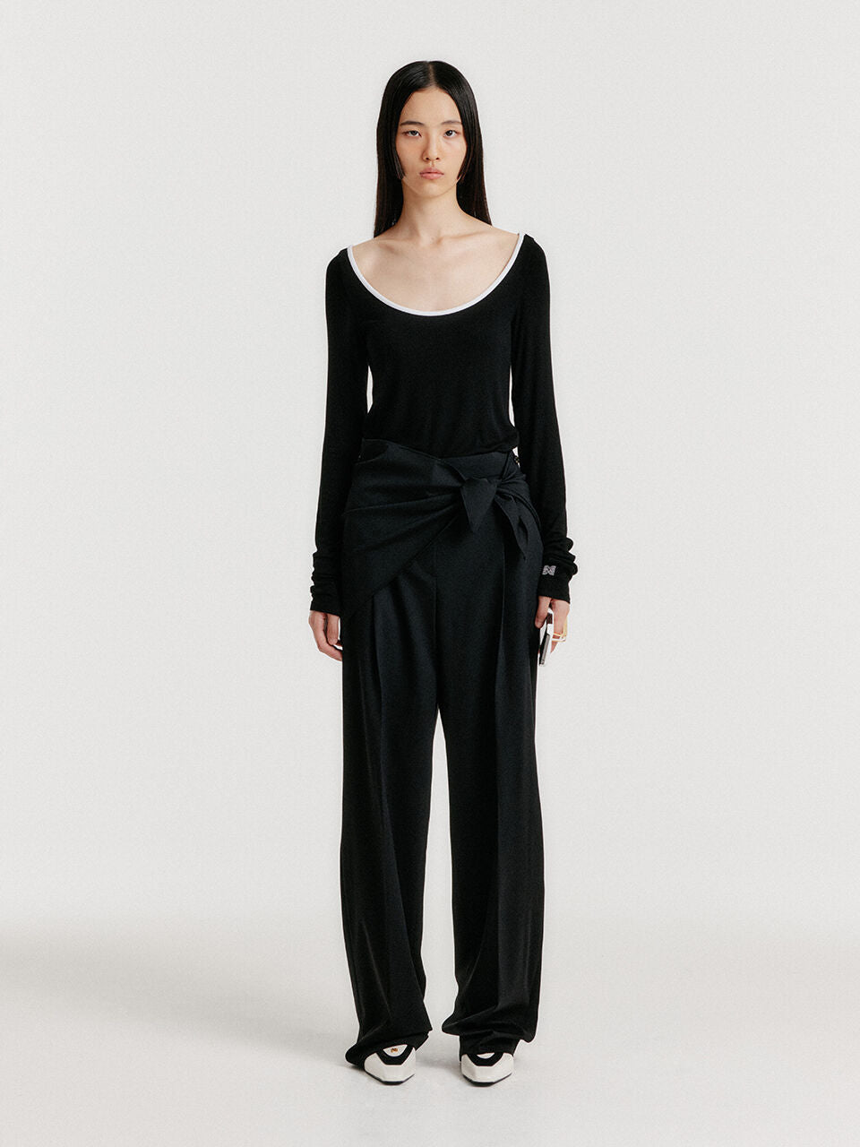 EENK YOU Contrast Long Sleeve Jersey Top - Black