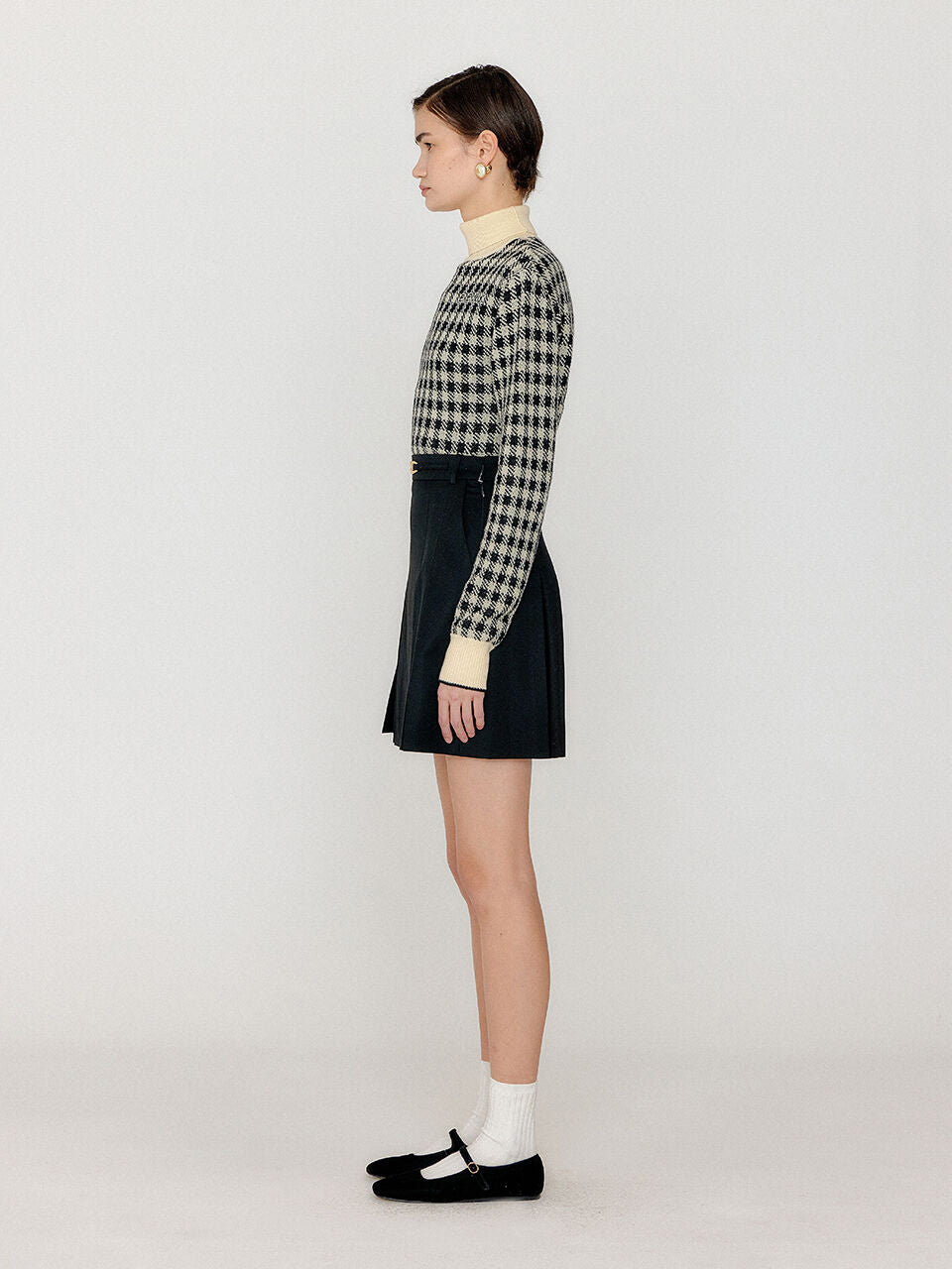 EENK VINKY Gingham Check Knit Pullover - Black/Ivory